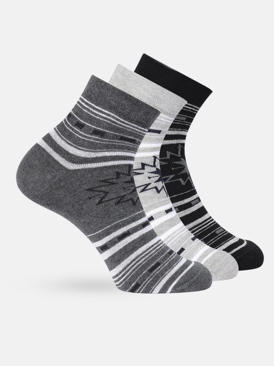 

Mast & Harbour Men Set of 3 Striped Above Ankle Length Socks, Black