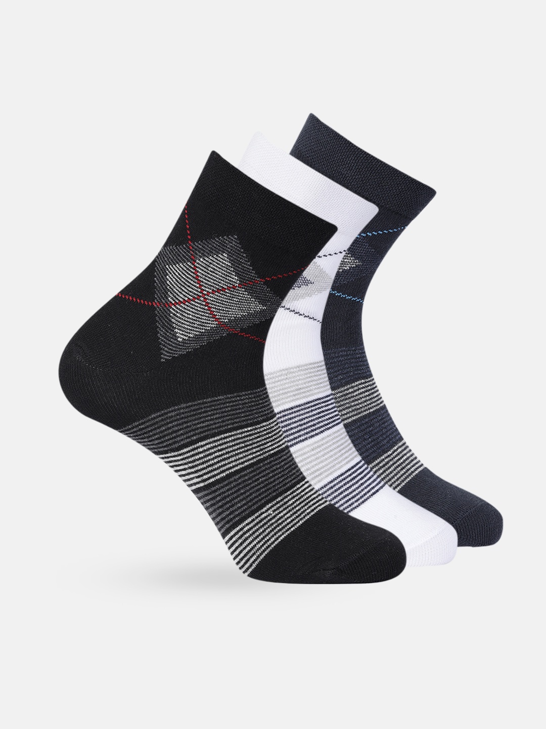 

Mast & Harbour Men Set of 3 Striped Cotton Above Ankle Length Socks, Black