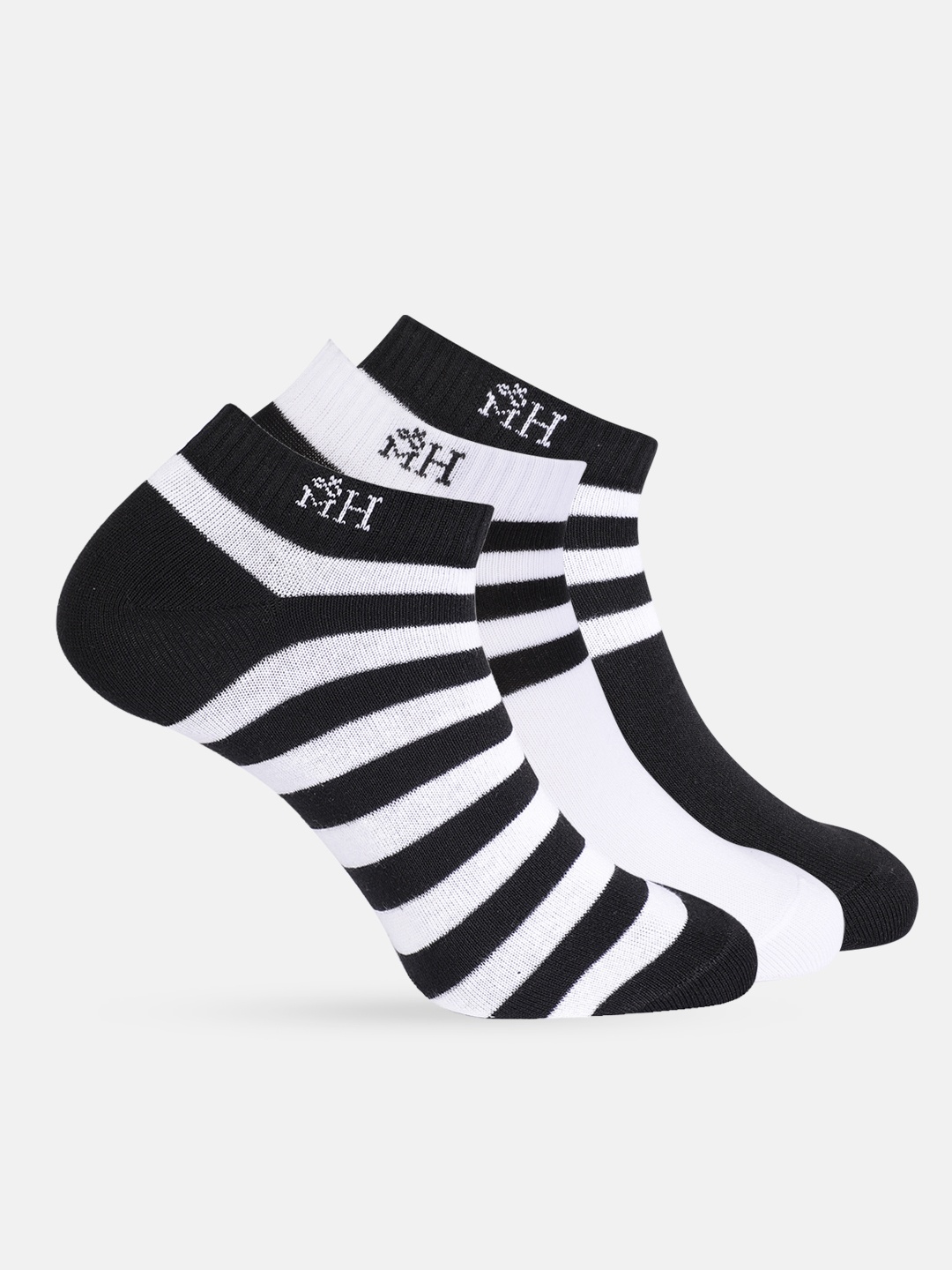 

Mast & Harbour Men Set of 3 Monochrome Striped Ankle-Length Socks, Black