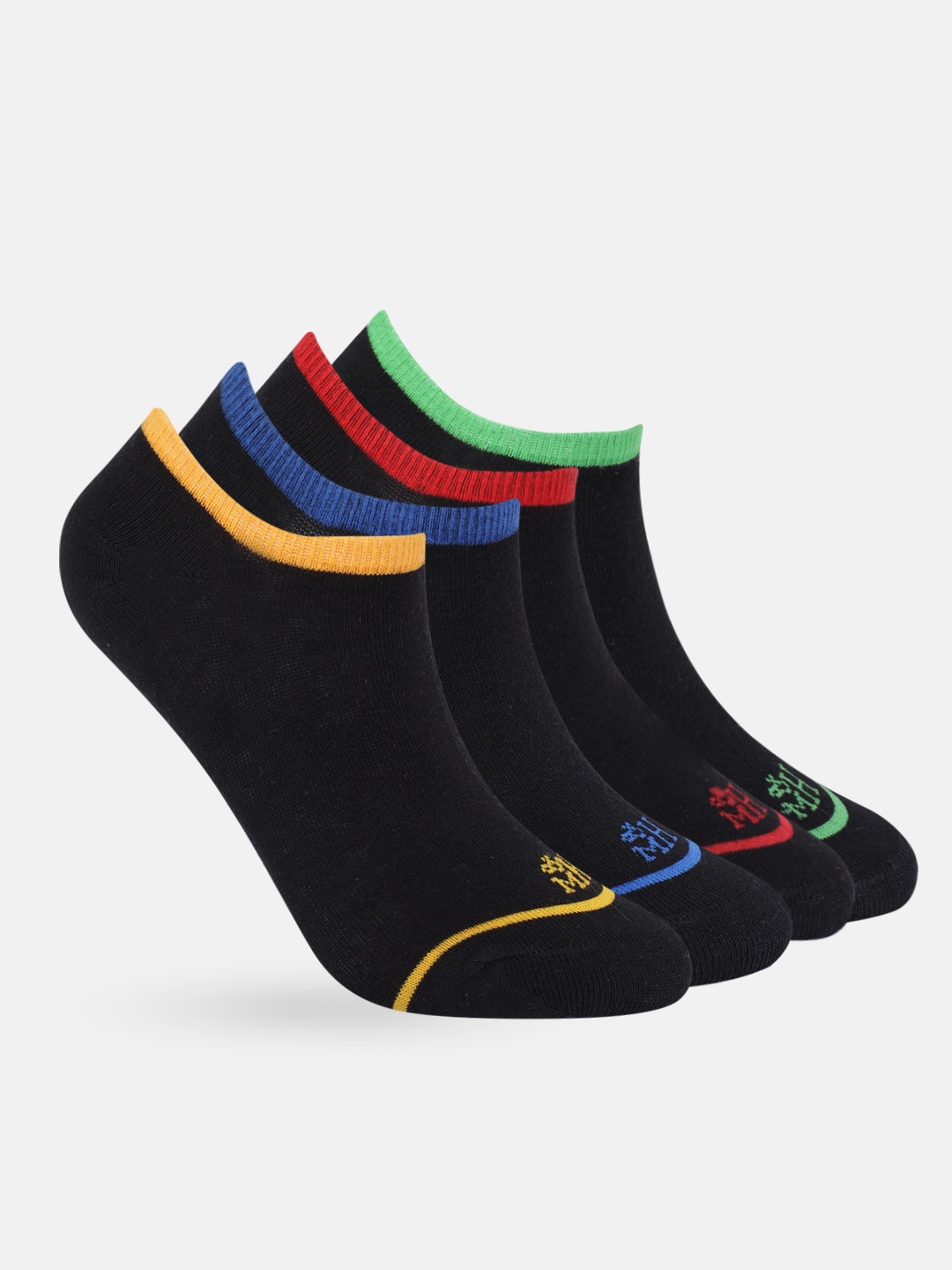 

Mast & Harbour Men Set of 4 Contrast Stripe Cotton Shoe Liners, Black