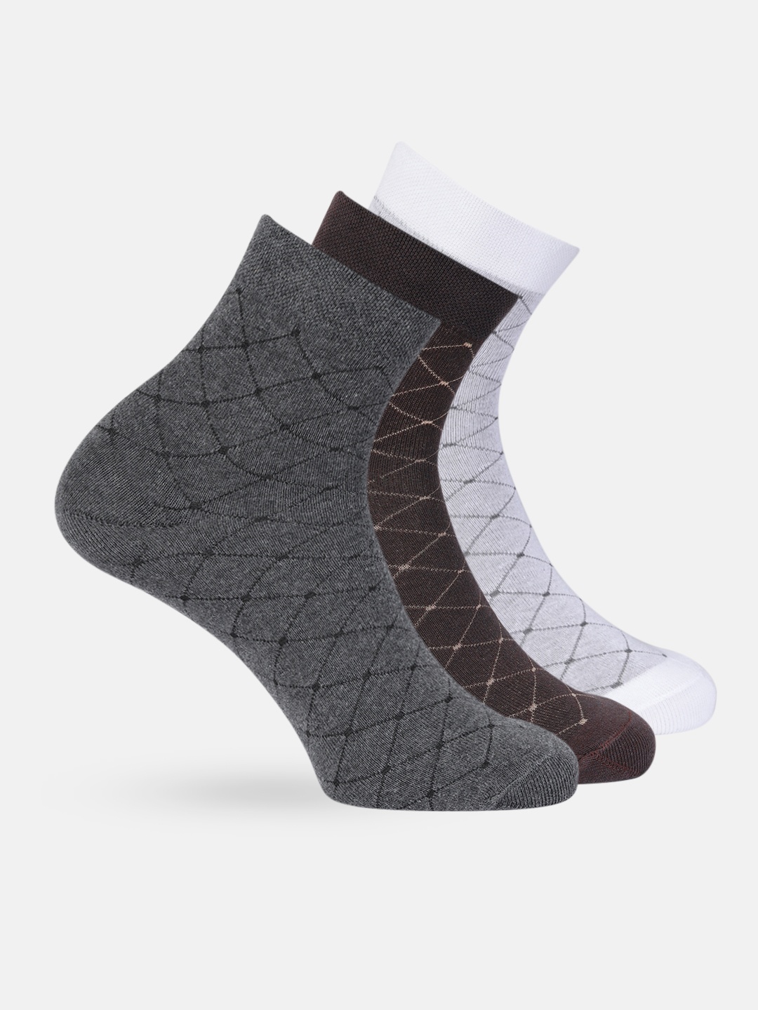 

Mast & Harbour Men Set Of 3 Woven Design Patterned Above Ankle Formal Socks, Brown