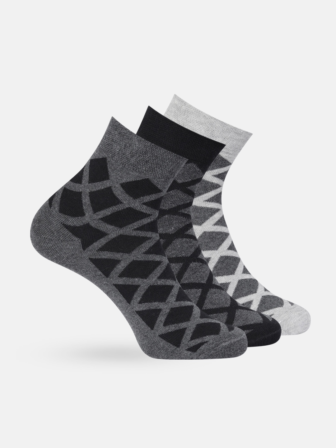 

Mast & Harbour Men Set Of 3 Woven Design Patterned Above Ankle Socks, Black