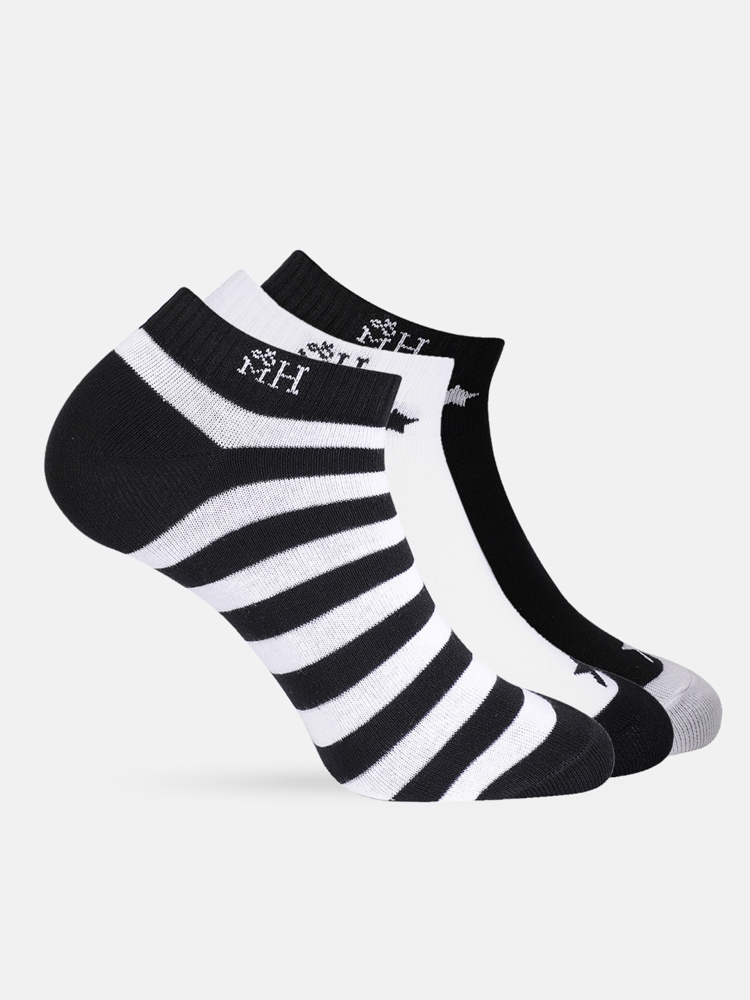 

Mast & Harbour Men Set of 3 Monochrome Ankle-Length Socks, Black