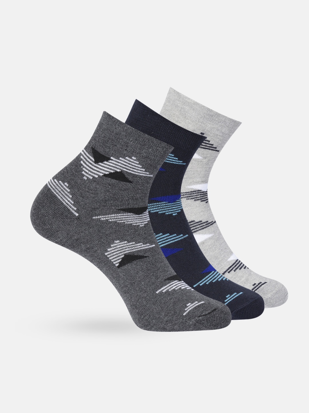 

Mast & Harbour Men Set Of 3 Woven Design Patterned Above Ankle Cotton Socks, Charcoal