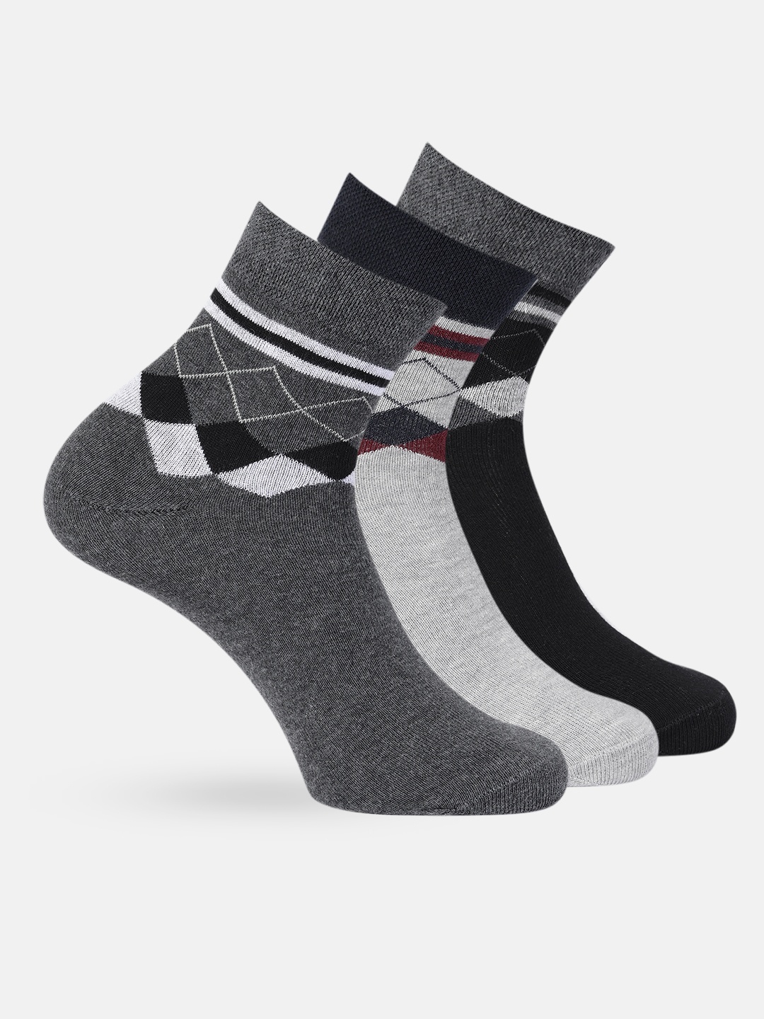 

Mast & Harbour Men Set of 3 Patterned Above Cotton Ankle Length Socks, Black