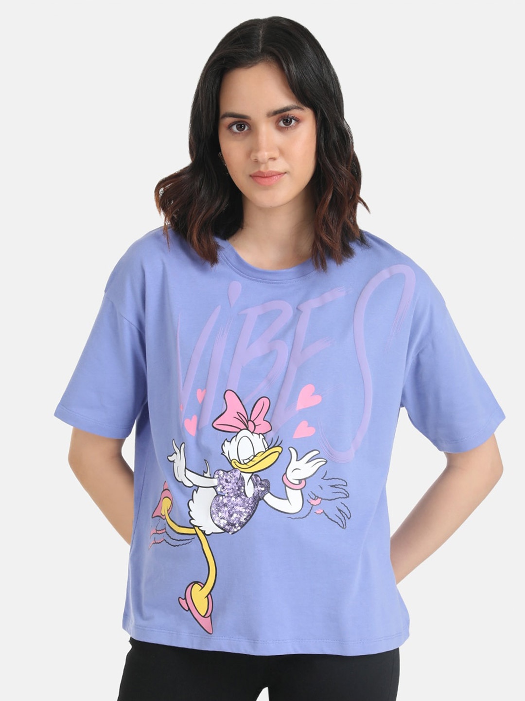 

Kazo Daisy Duck Printed Drop-Shoulder Sleeves Loose Disney T-shirt, Purple