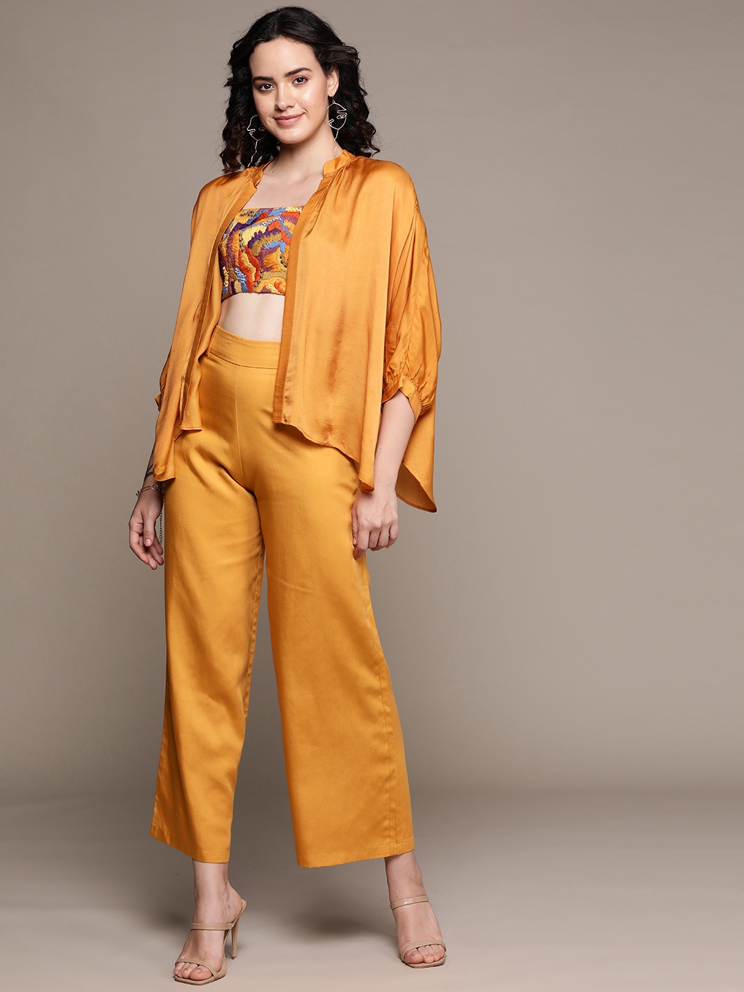 

Ritu Kumar Embellished Top With Palazzos & With Shrug, Yellow