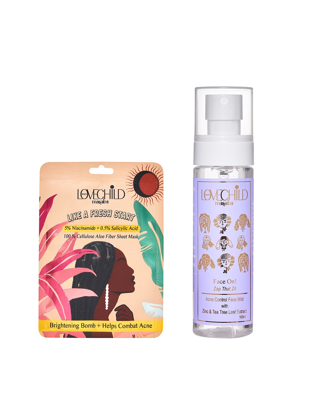 

Lovechild Masaba Zap That Zit Anti-Acne Face Mist 100ml & Aloe Fiber Sheet Mask 20g, Beige