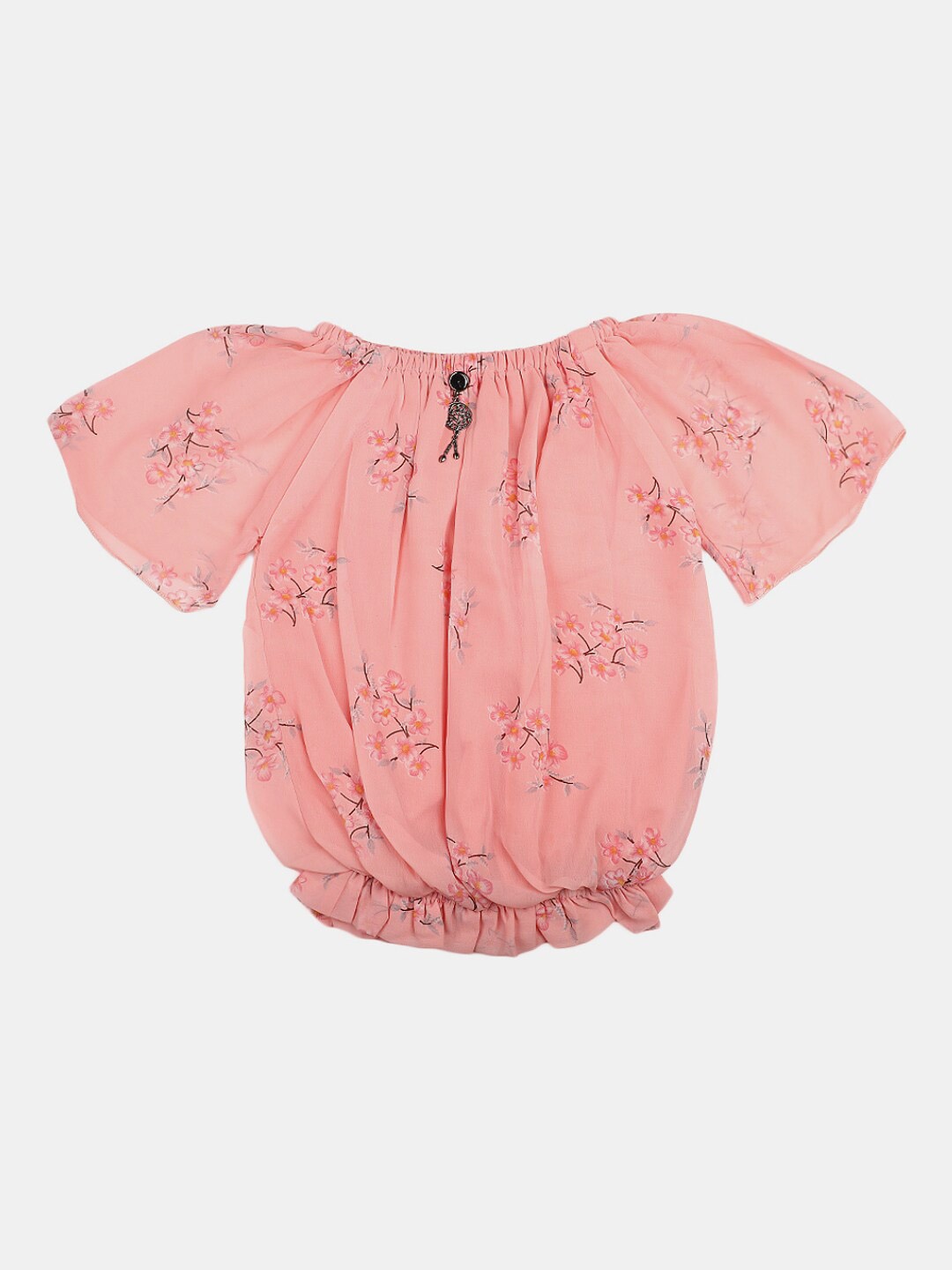 

V-Mart Girls Floral Print Off-Shoulder Cotton Blouson Top, Peach