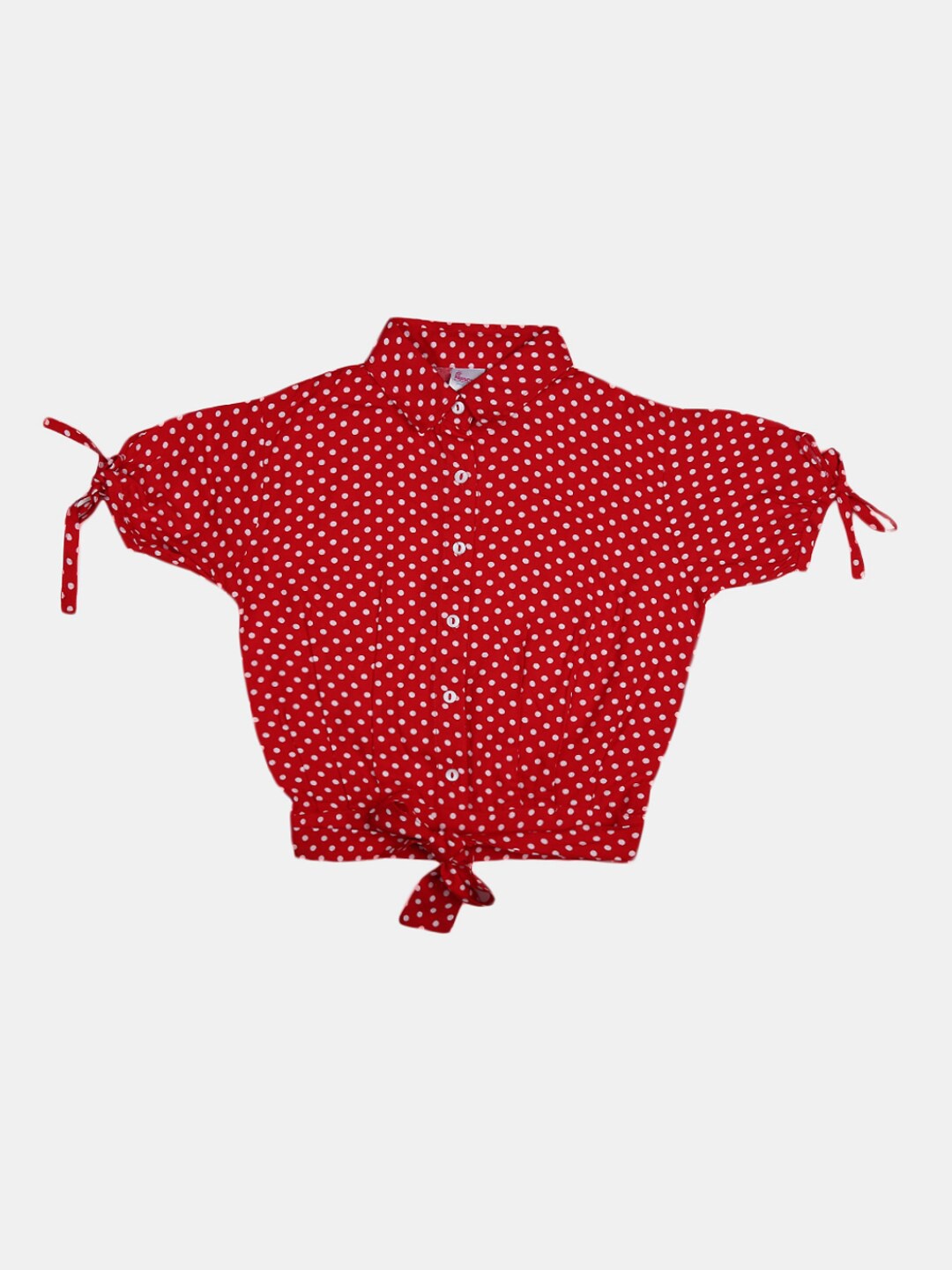 

V-Mart Polka Dot Printed Mandarin Collar Cotton Shirt Style Top, Red