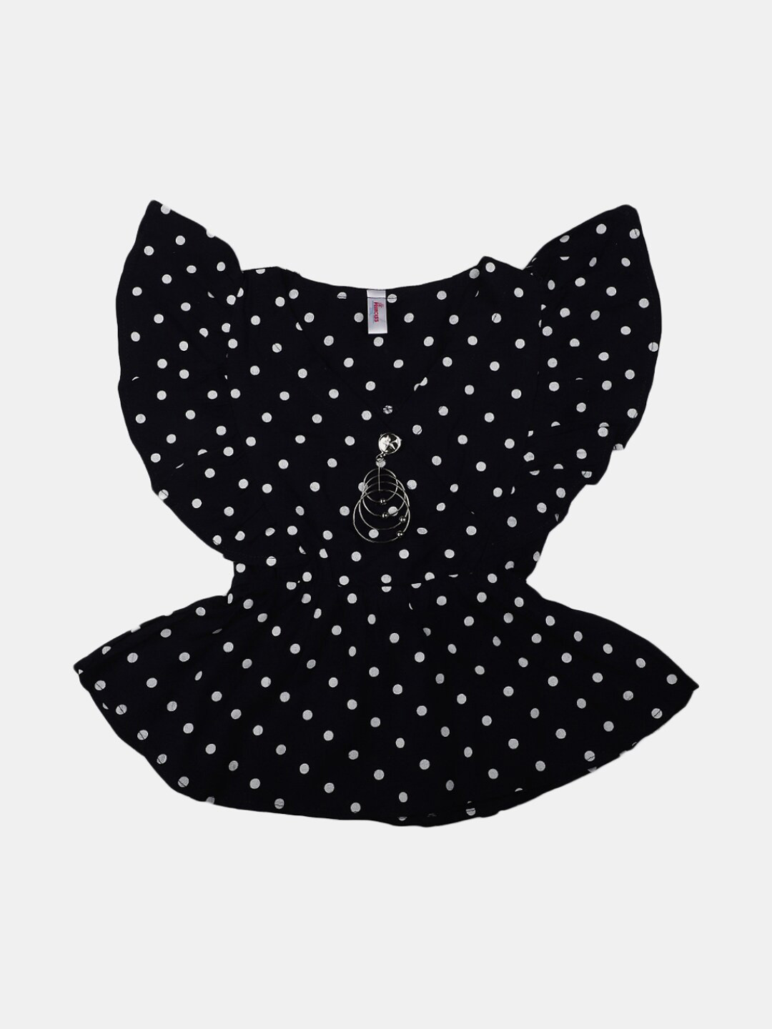 

V-Mart Girls Polka Dots Printed Flutter Sleeves Cotton Cinched Waist Top, Navy blue