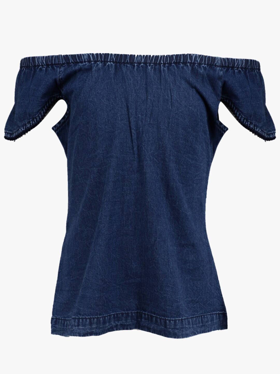 

V-Mart Girls Off-Shoulder Cotton Denim Regular Top, Navy blue