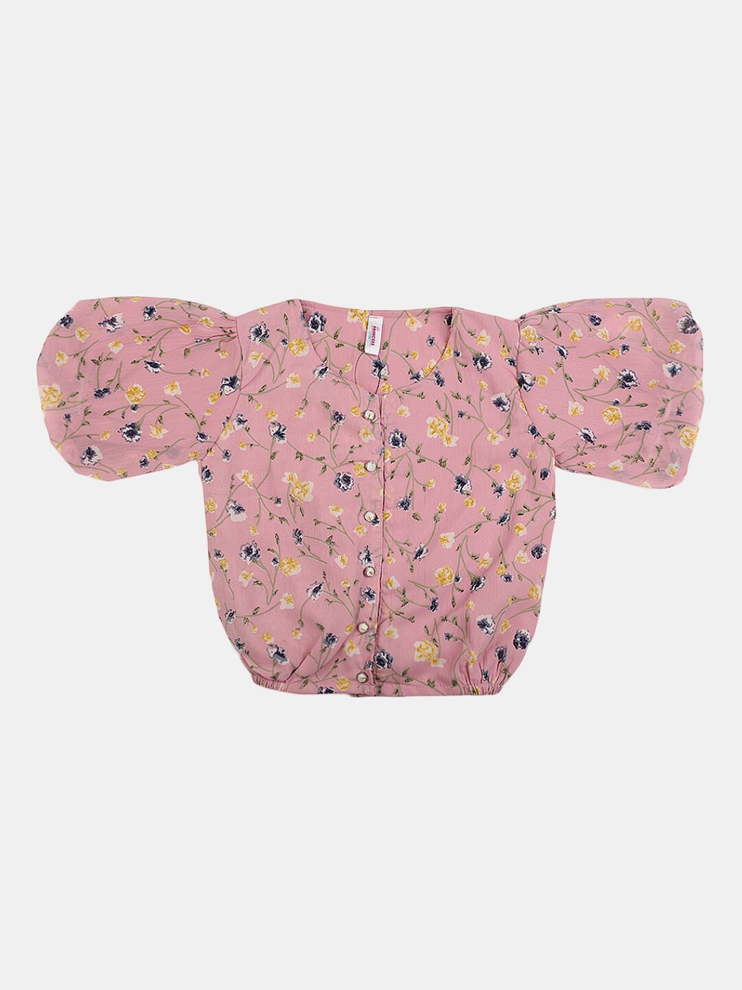 

V-Mart Girls Floral Print Flared Sleeve Cotton Blouson Top, Pink