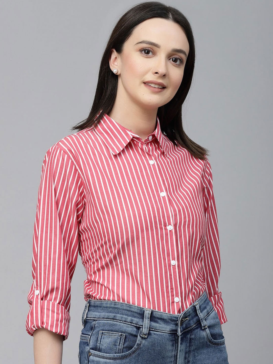 

Style Quotient Smart Striped Formal Shirt, Red