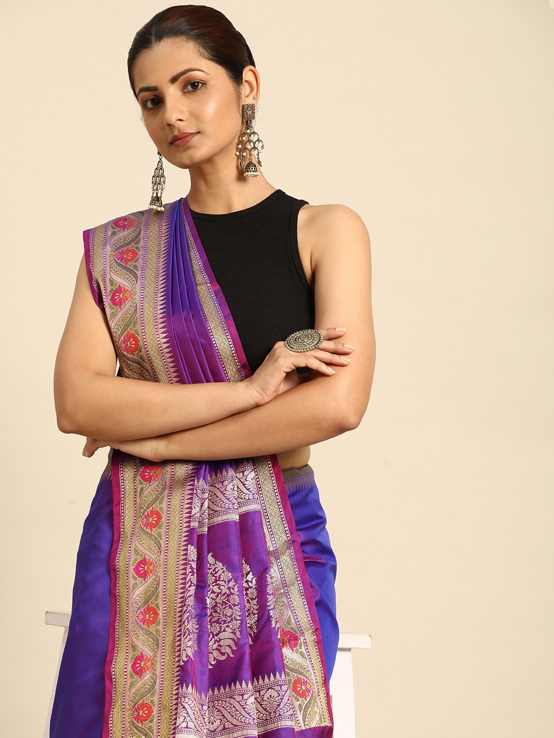 

Taavi Ethnic Motifs Printed Woven Legacy Zari Saree, Purple
