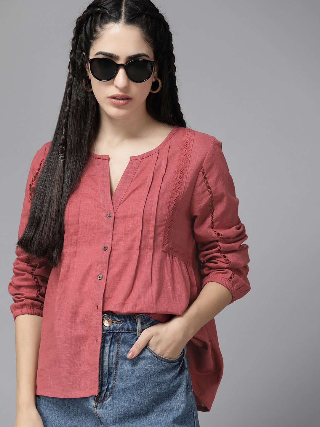 

Roadster Solid Schiffli Regular Top, Rose