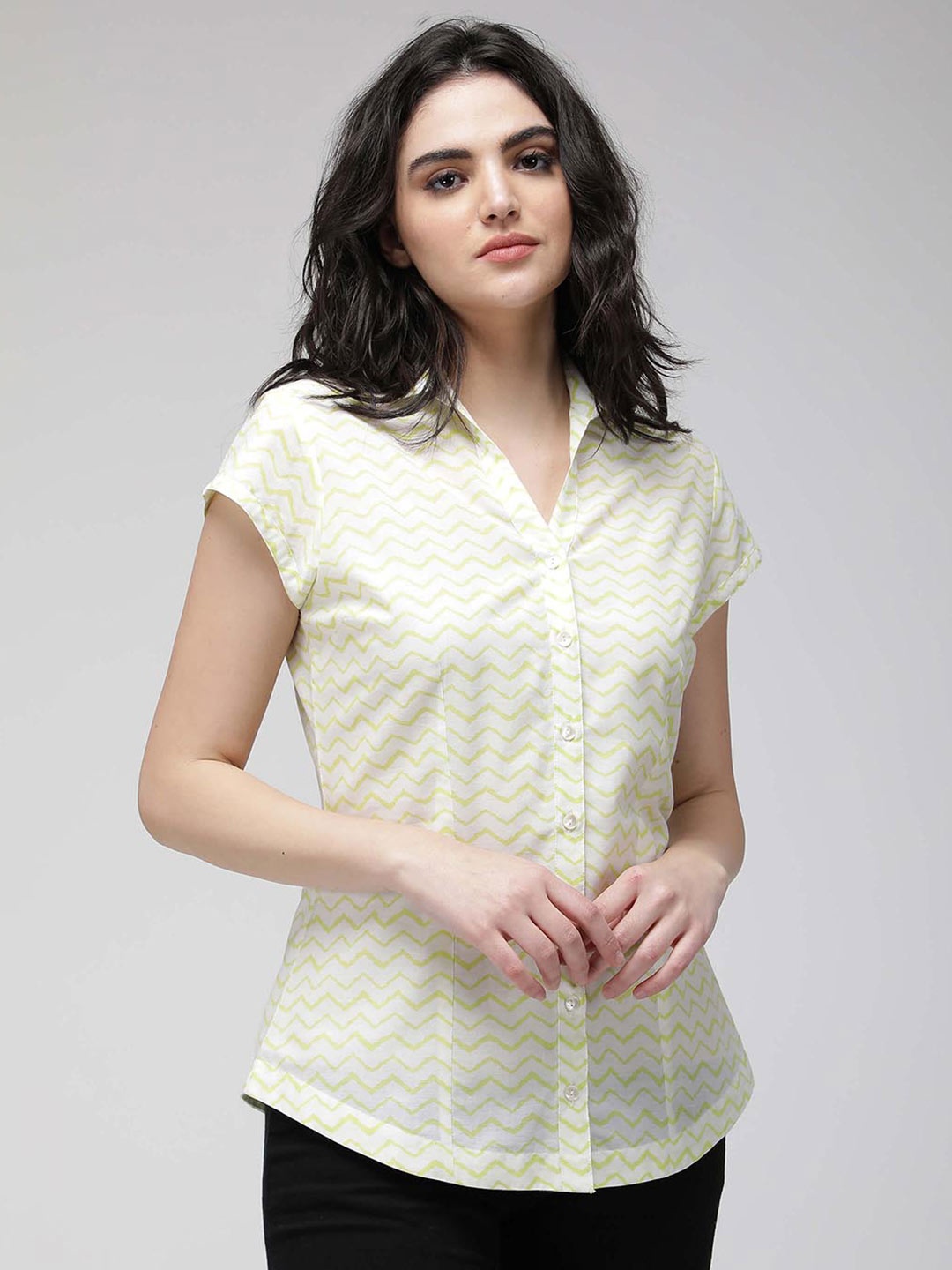 

IDK Cap Sleeves Striped Cotton Top, White