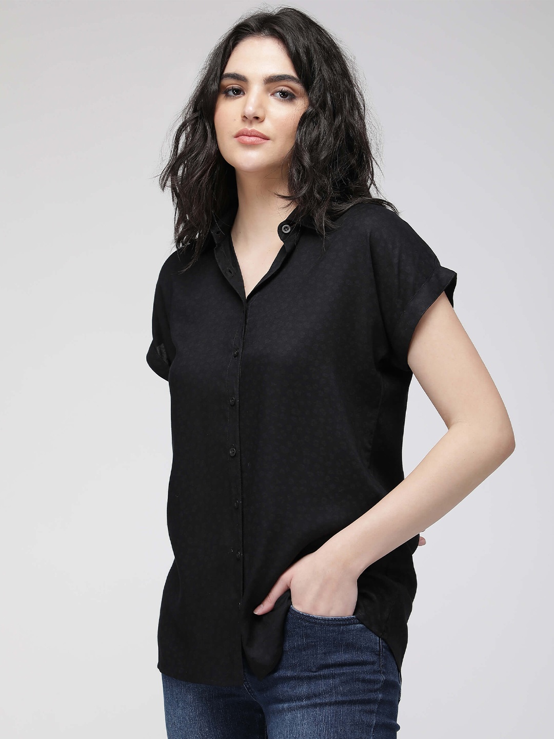 

IDK Animal Printed Shirt Style Top, Black