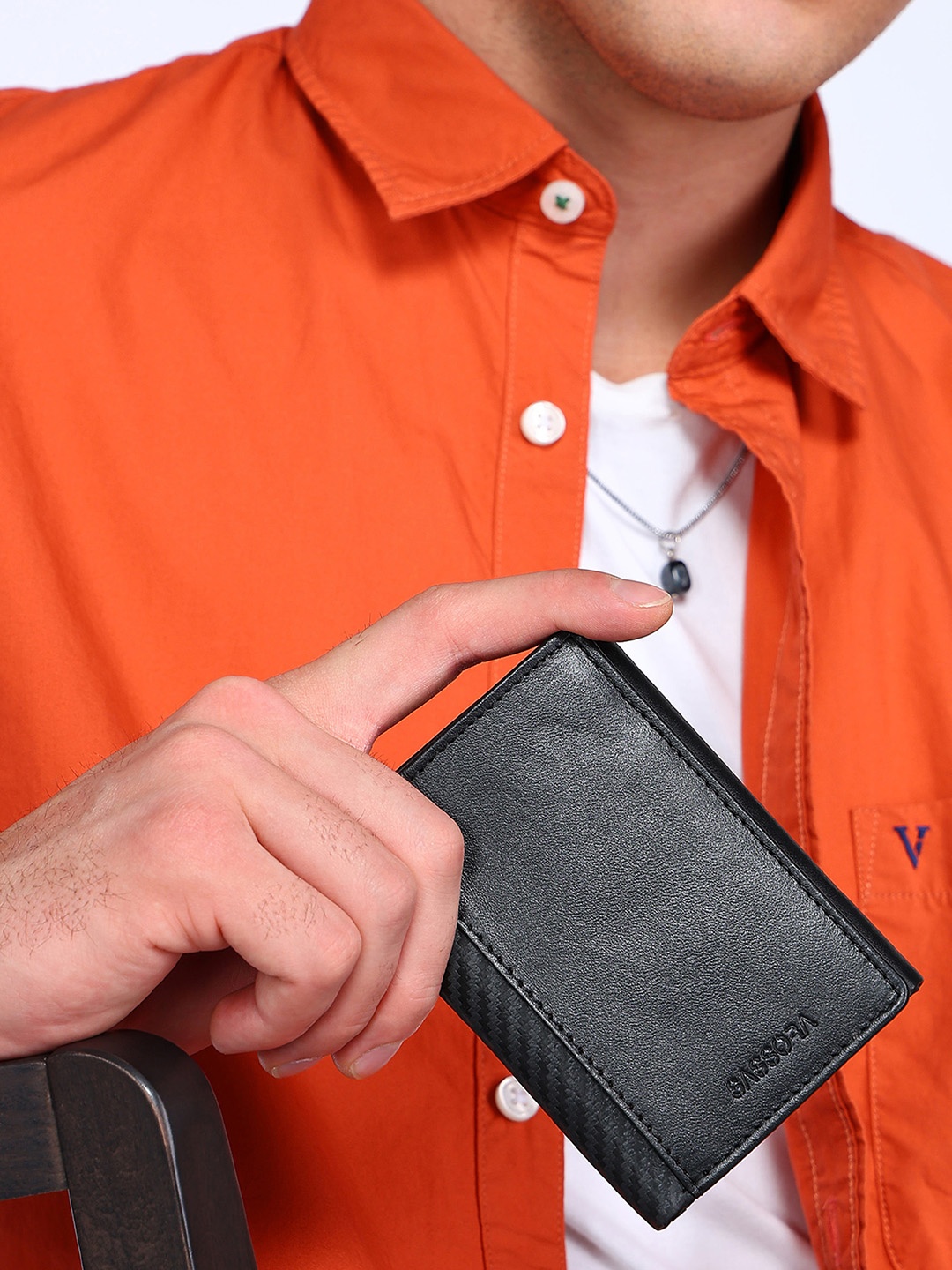 

Sassora Men Leather Three Fold Wallet, Black