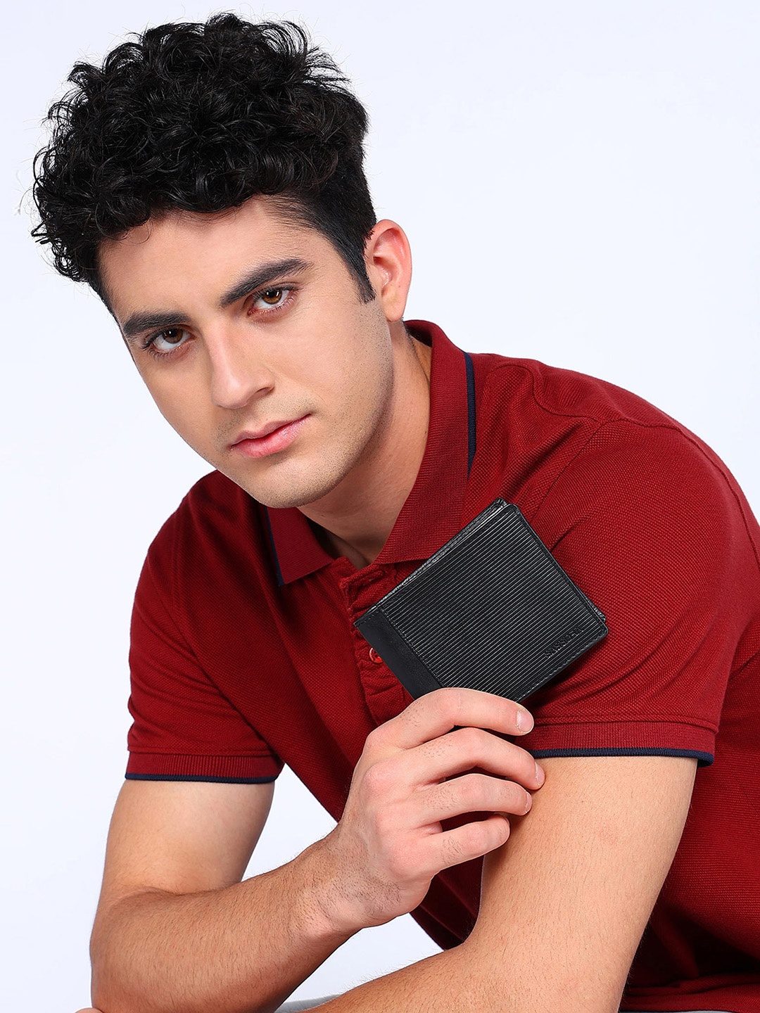 

Sassora Men Striped Leather Two Fold Wallet, Black