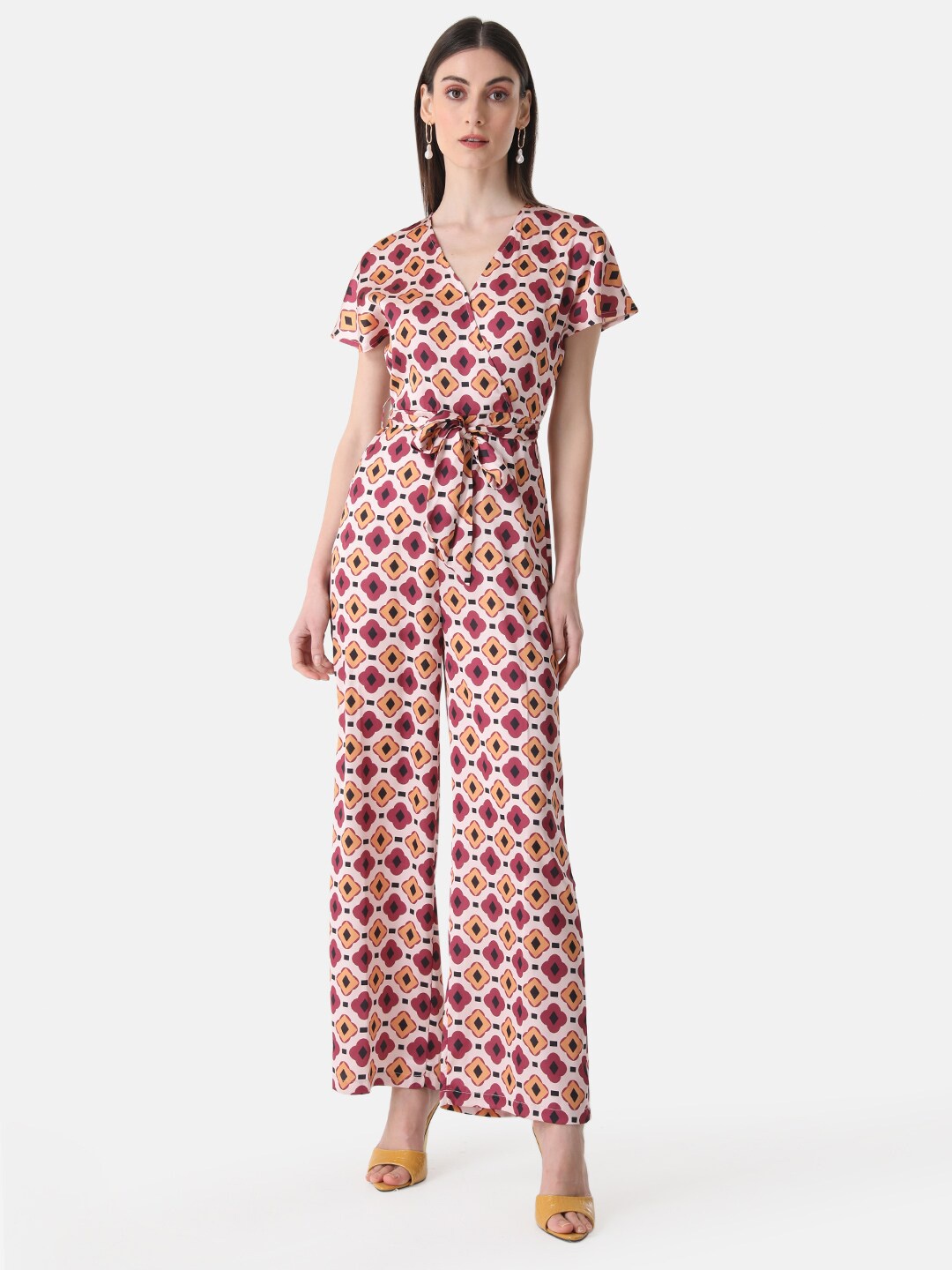 

Kazo Printed Waist Tie-Up Basic Jumpsuit, Pink