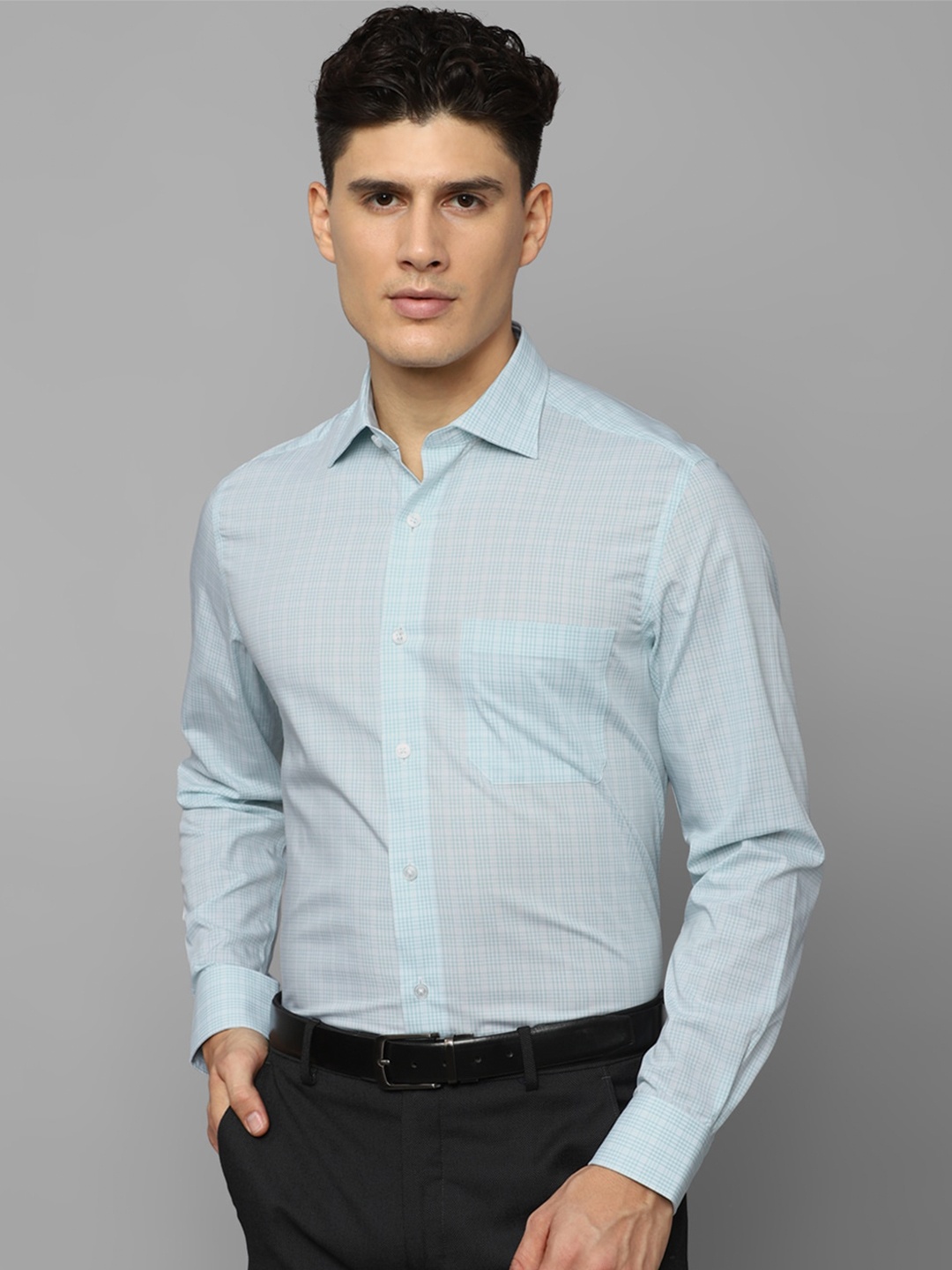 

Louis Philippe Grid Tattersall Checks Cotton Formal Shirt, Blue