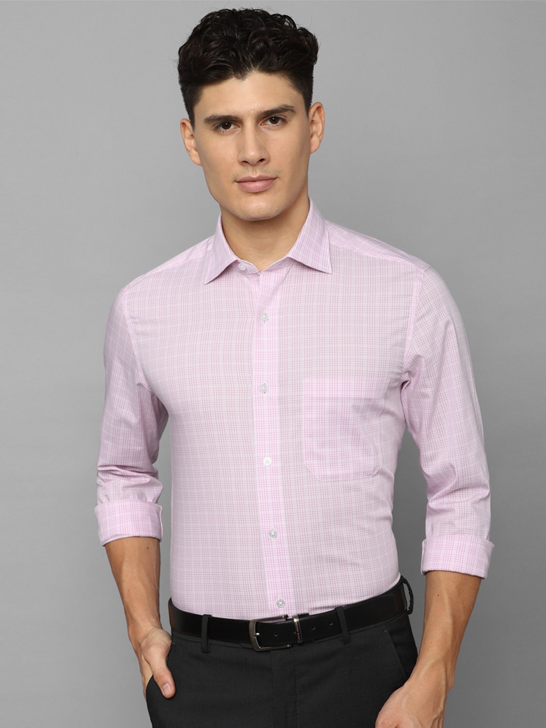 

Louis Philippe Grid Tattersall Checks Cotton Formal Shirt, Pink