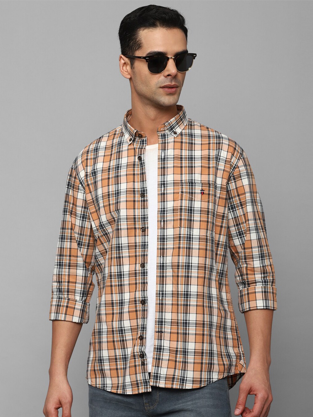 

Louis Philippe Sport Tartan Checked Pure Cotton Slim Fit Formal Shirt, Orange