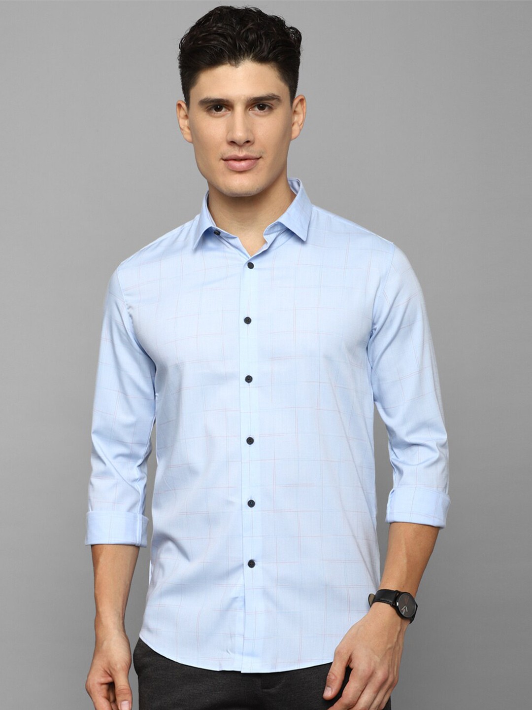 

Louis Philippe Sport Windowpane Checked Spread Collar Slim Fit Casual Shirt, Blue
