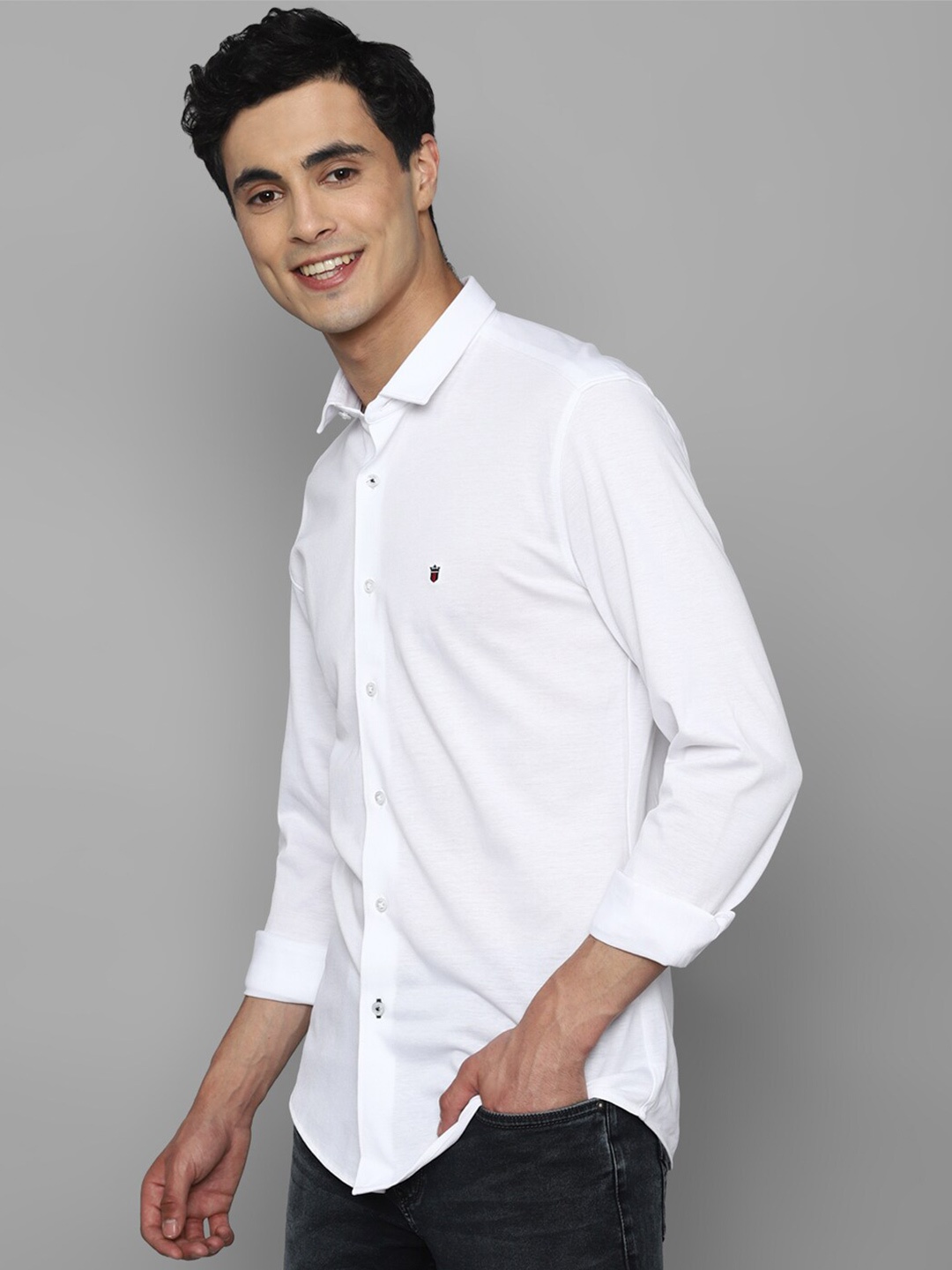 

Louis Philippe Sport Spread Collar Pure Cotton Slim Fit Casual Shirt, White
