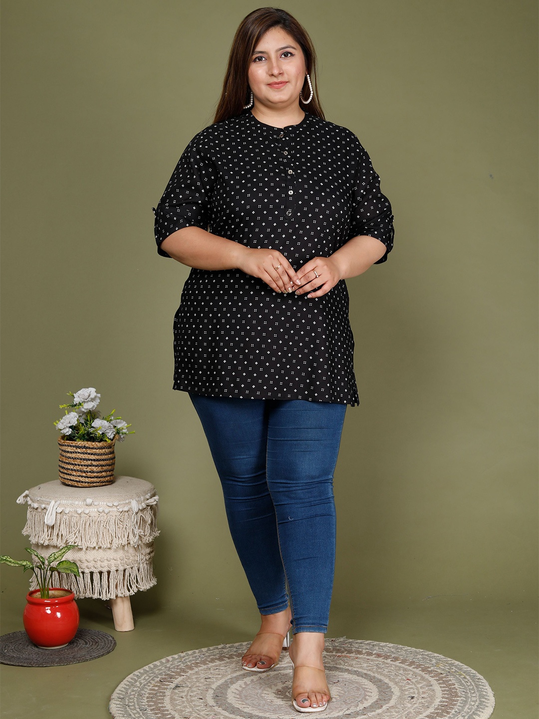 

Swasti Plus Size Ethnic Motifs Printed Pure Cotton Kurti, Black