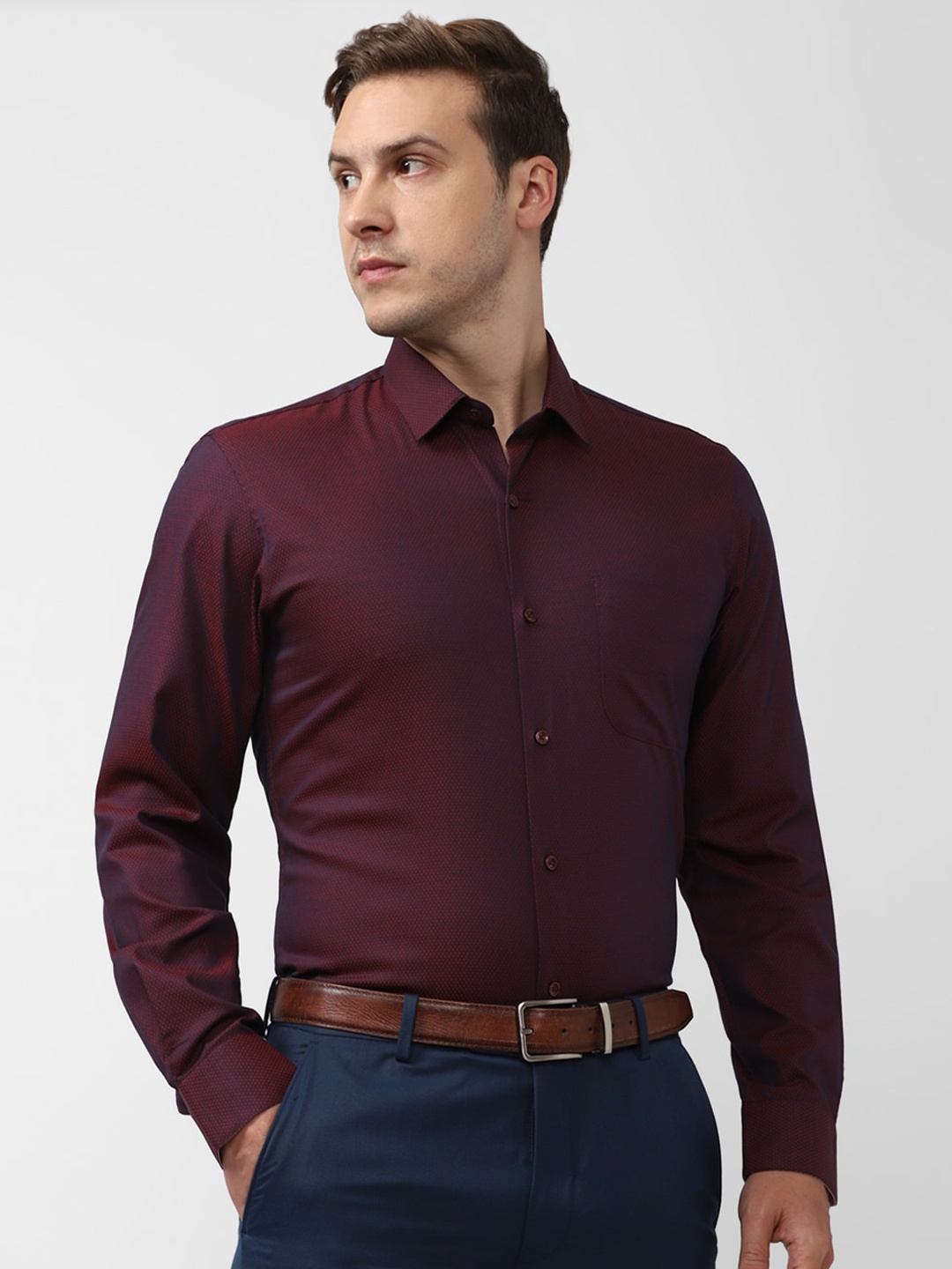 

Peter England Self Design Pure Cotton Slim Fit Formal Shirt, Maroon