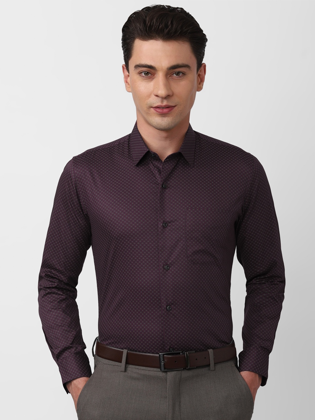 

Peter England Slim Fit Micro Ditsy Printed Pure Cotton Formal Shirt, Purple