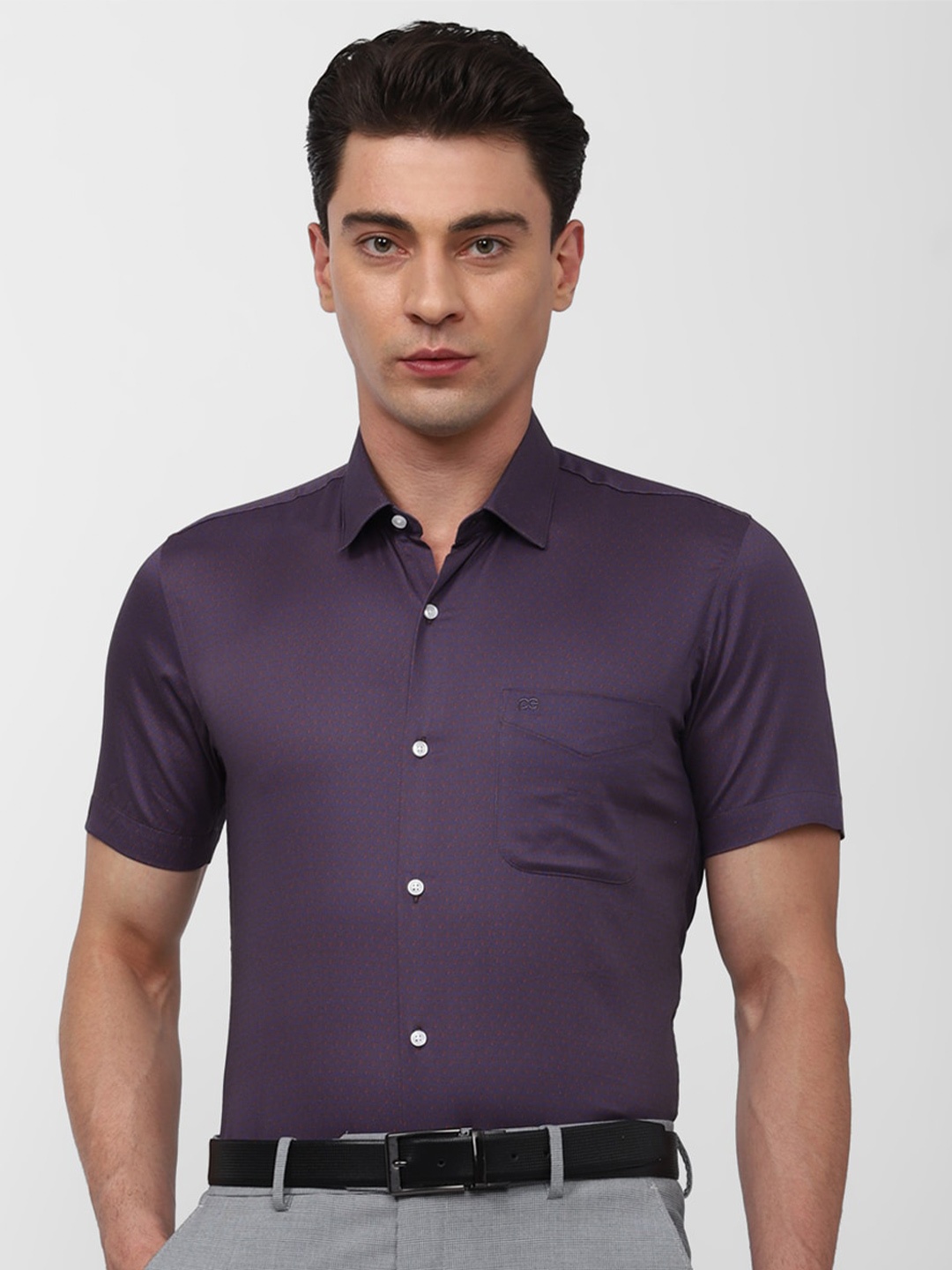 

Peter England Self Design Spread Collar Pure Cotton Slim Fit Formal Shirt, Purple