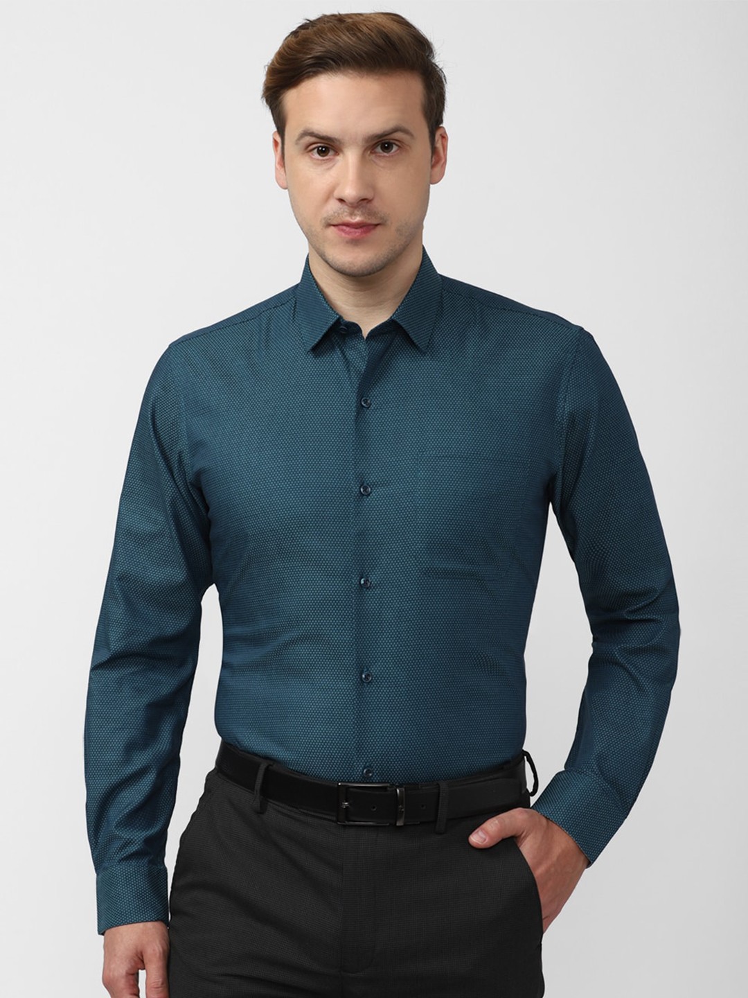 

Peter England Self Design Pure Cotton Slim Fit Formal Shirt, Navy blue