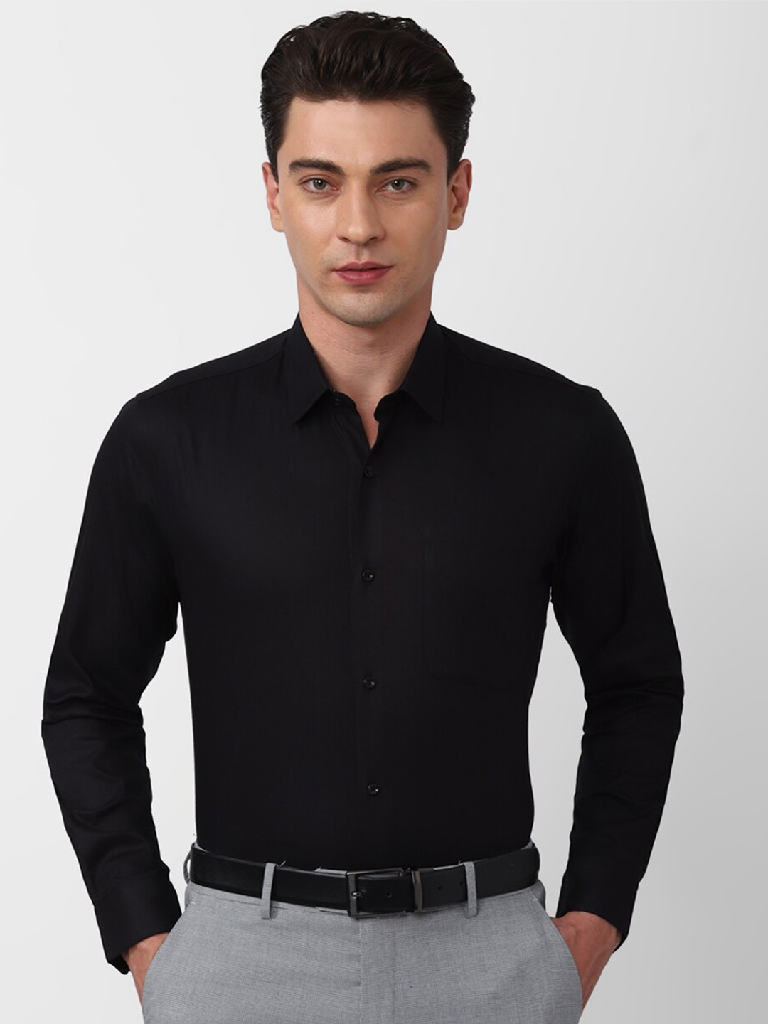 

Peter England Spread Collar Pure Cotton Slim Fit Formal Shirt, Black