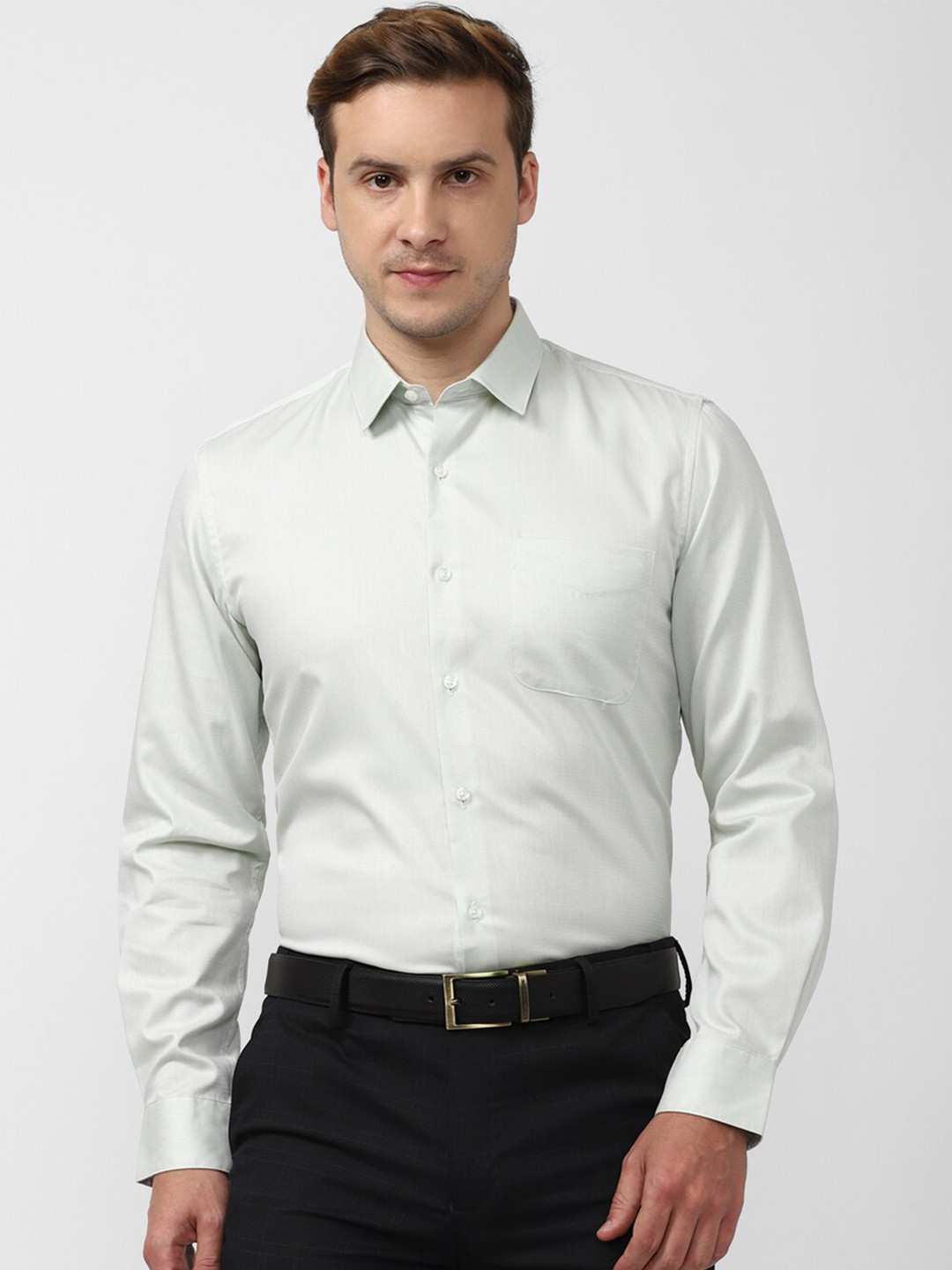 

Peter England Self Design Pure Cotton Slim Fit Formal Shirt, Grey