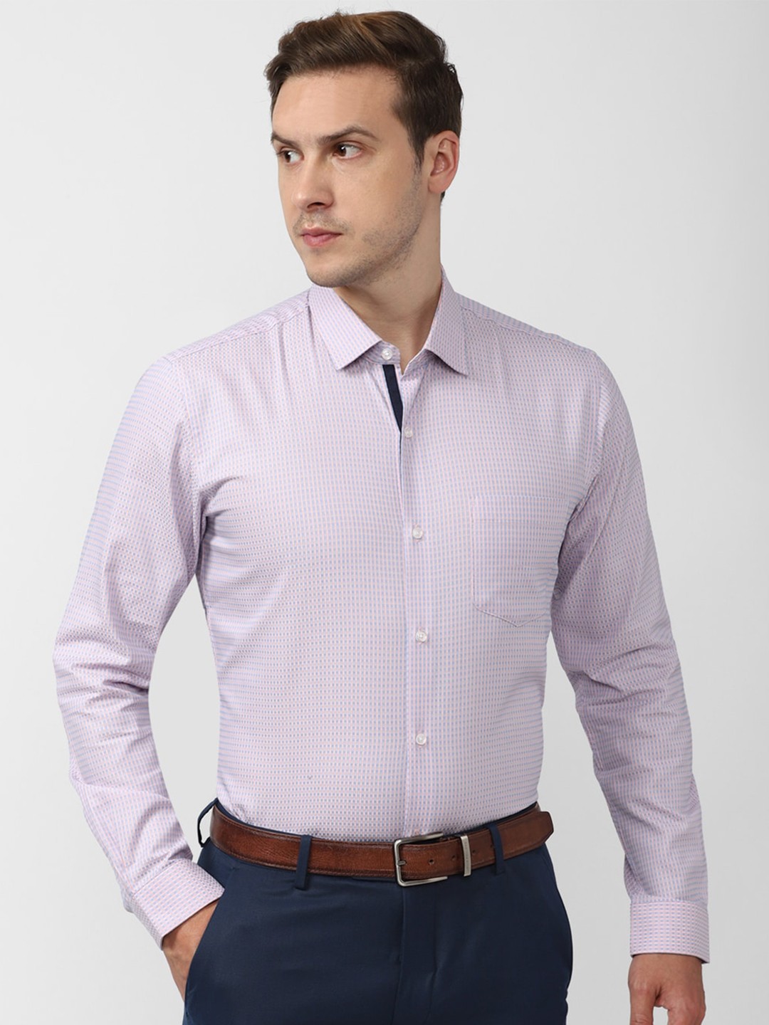 

Peter England Self Design Pure Cotton Slim Fit Formal Shirt, Purple