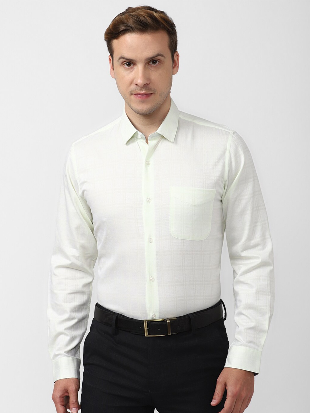 

Peter England Checked Pure Cotton Slim Fit Formal Shirt, Off white