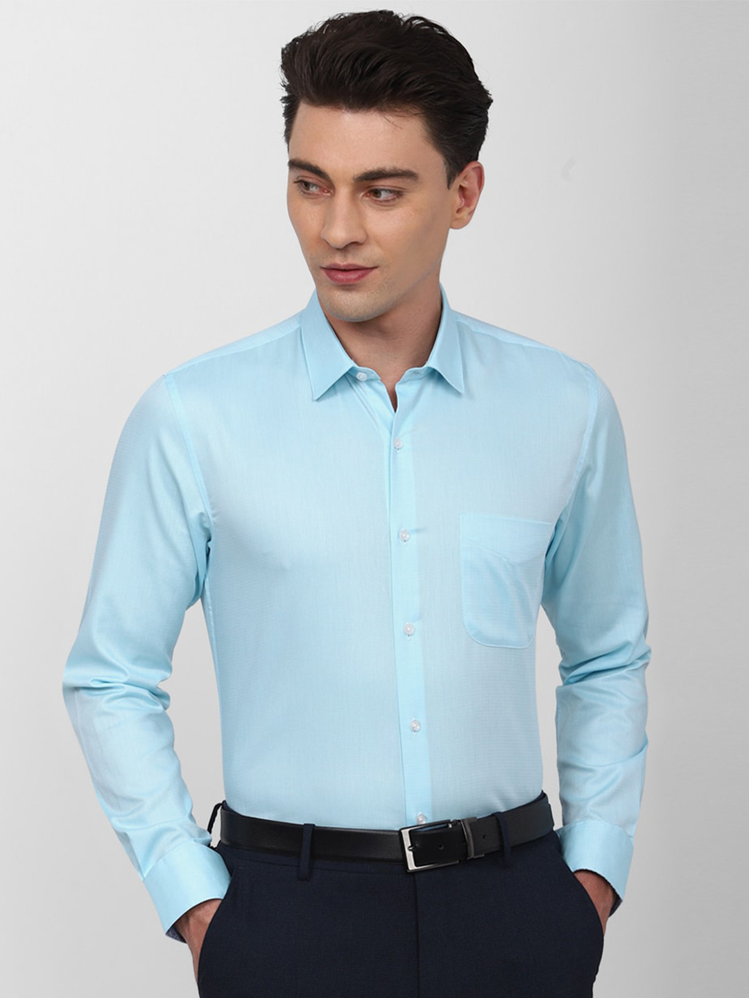 

Peter England Men Pure Cotton Slim Fit Opaque Formal Shirt, Blue