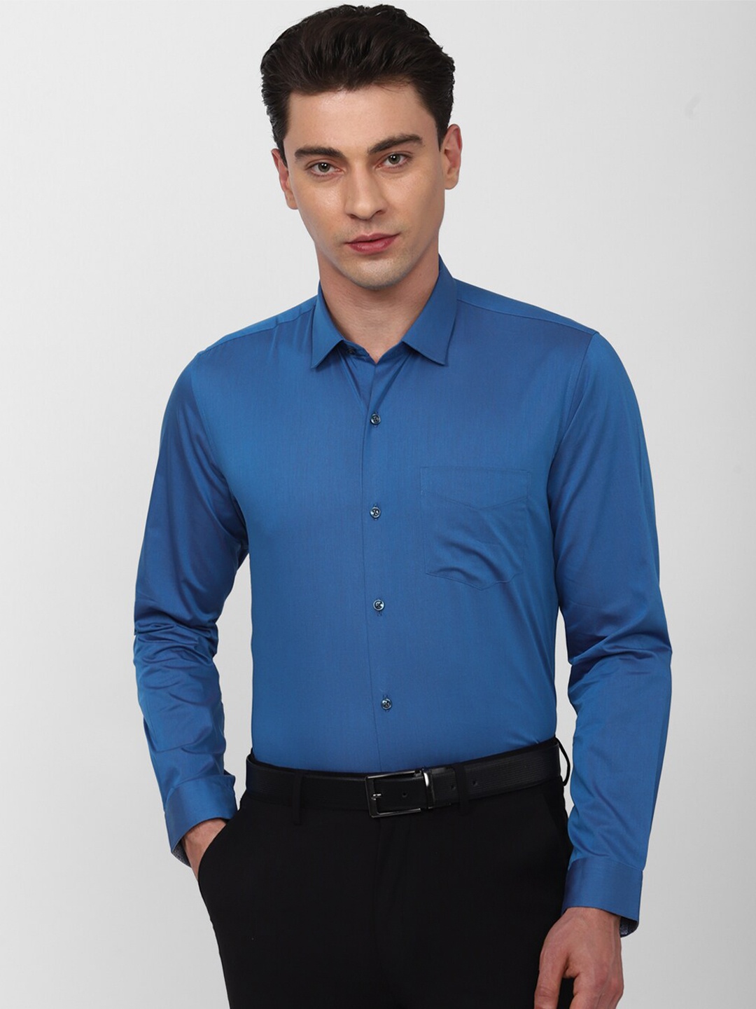 

Peter England Spread Collar Long Sleeves Pure Cotton Slim Fit Formal Shirt, Blue