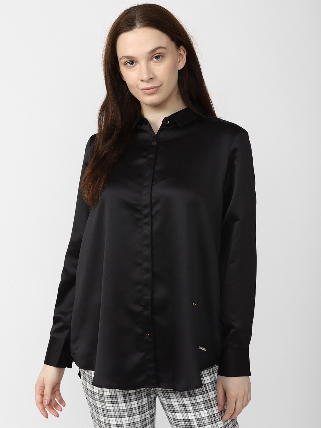 

Van Heusen Woman Spread Collar High Low Casual Shirt, Black