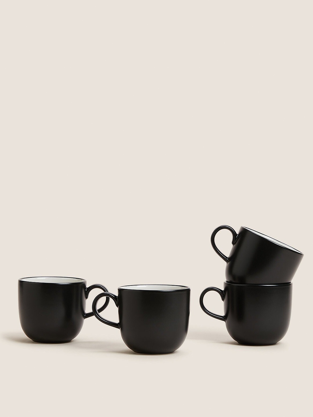 

Marks & Spencer Black & White 4 Pieces Solid Stoneware Glossy Mug - 266 ML Each