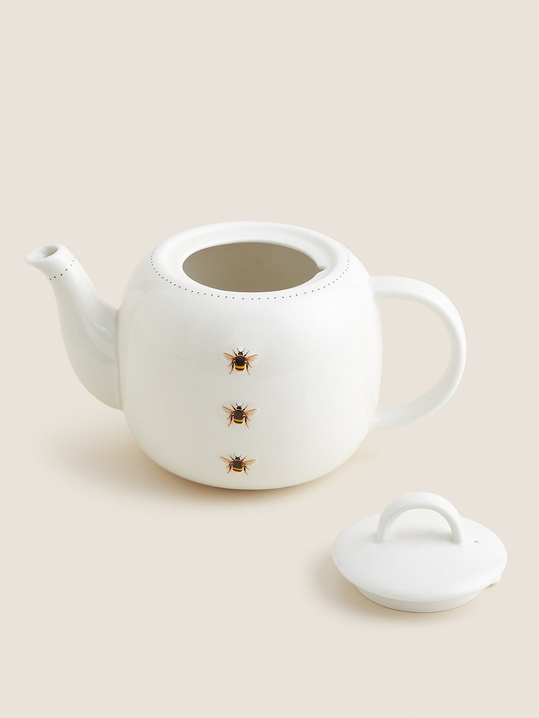 

Marks & Spencer White & Yellow Bee Printed Porcelain Glossy Teapot 600 ml