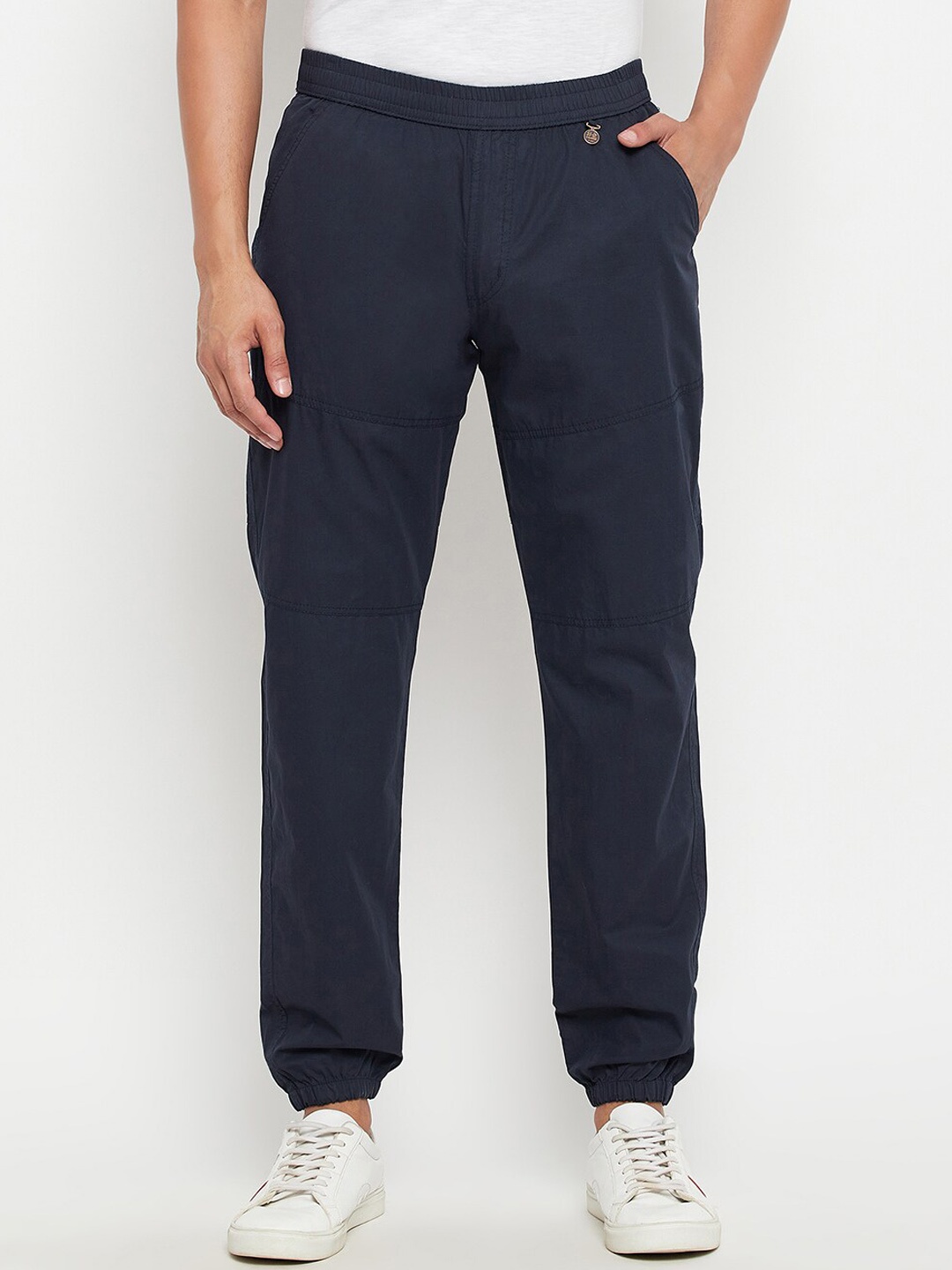 

Okane Men Mid Rise Cotton Joggers, Navy blue