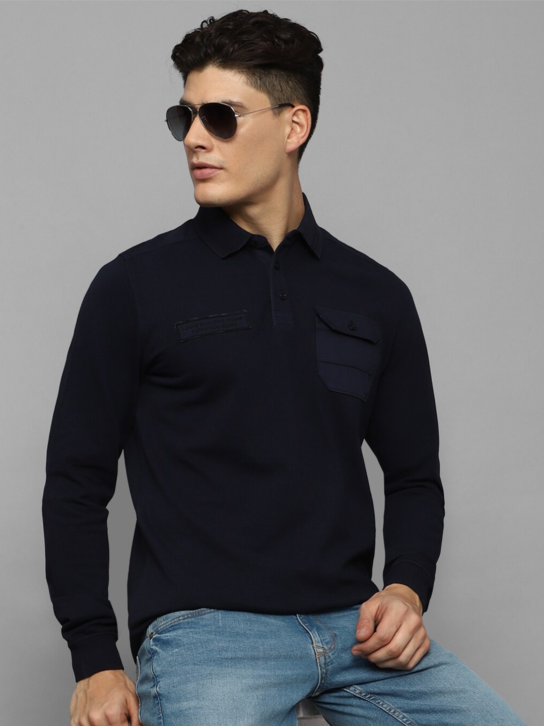 

Louis Philippe Jeans Polo Collar Pure Cotton Slim Fit T-Shirt, Navy blue