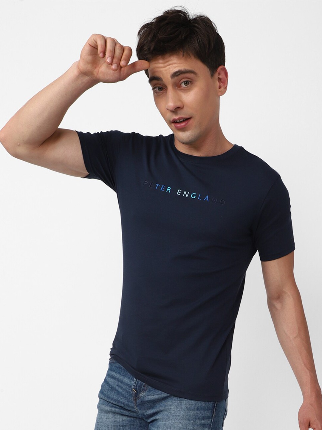 

Peter England Casuals Typography Slim Fit T-shirt, Navy blue