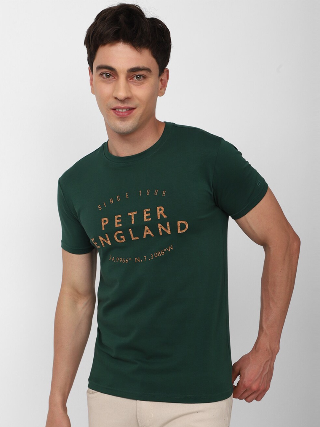 

Peter England Casuals Typography Printed Slim Fit T-shirt, Green