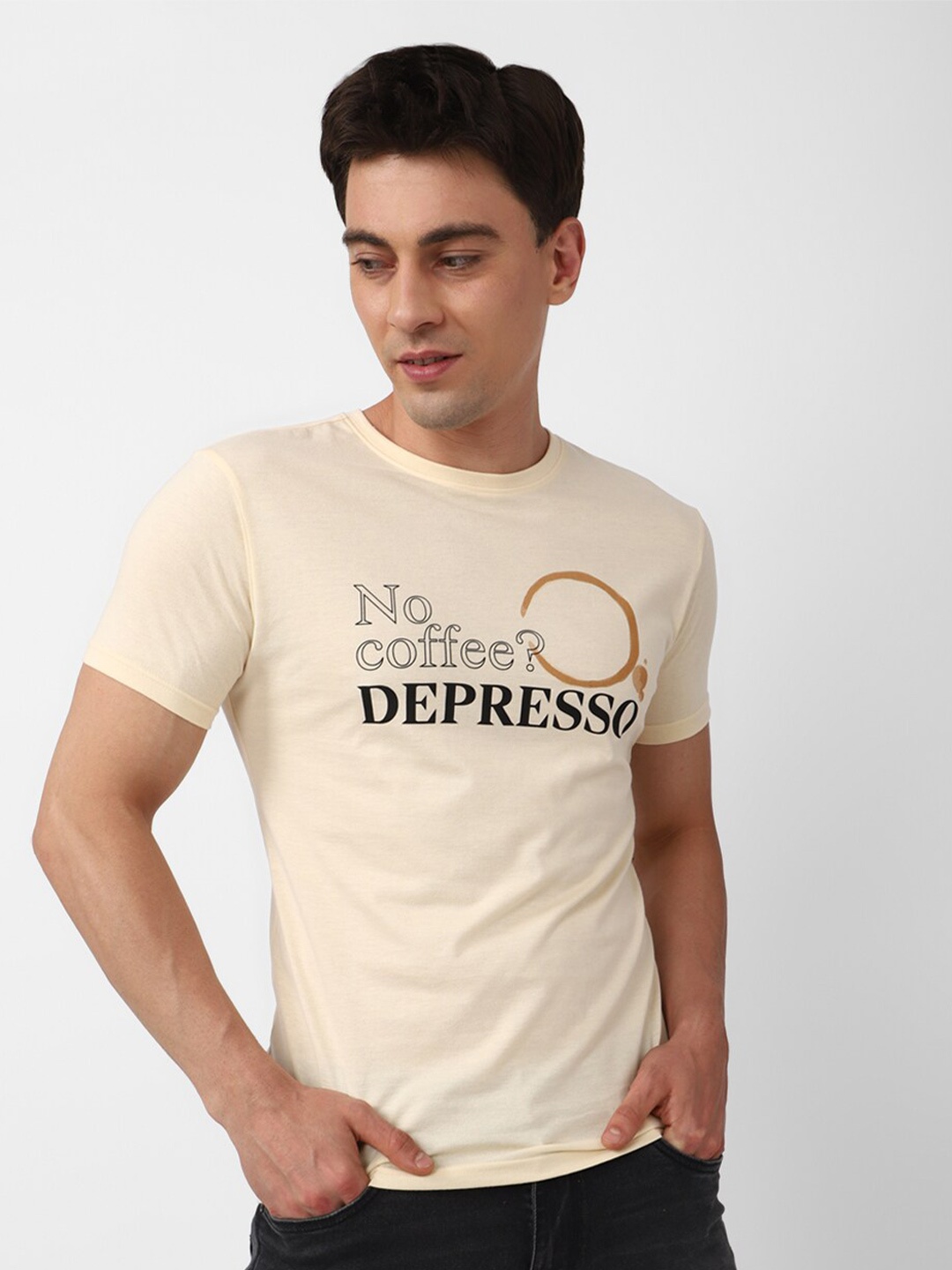 

Peter England Casuals Typography Printed Slim Fit T-shirt, Beige