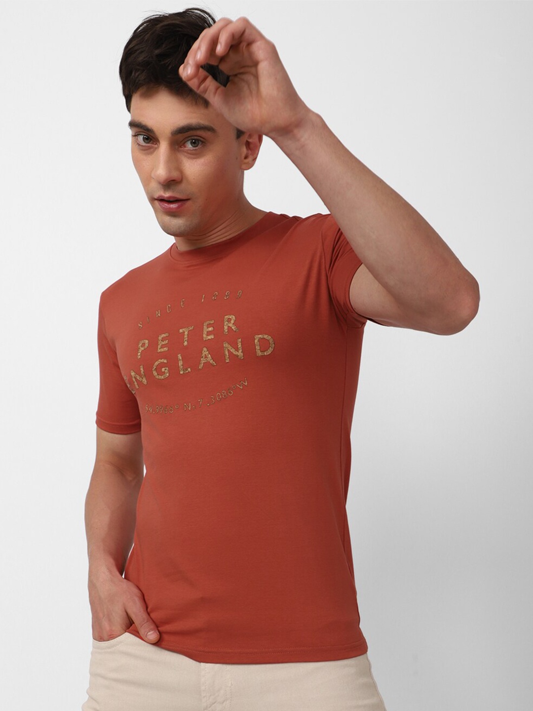 

Peter England Casuals Typography Slim Fit T-shirt, Orange